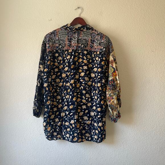 Vintage 90s patchwork boho floral button down shirt size 2x - Picture 3 of 6